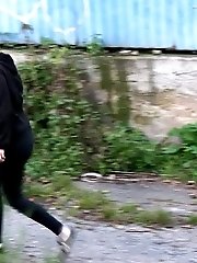 15 pictures - Dark haired girl is desperate to piss outside