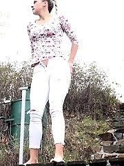 15 pictures - Sexy blonde babe relieves her piss desperation