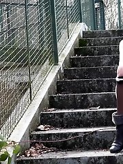 15 pictures - Blonde secretary squats to piss while outside