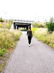 15 pictures - Cute European squatting to pee on a path