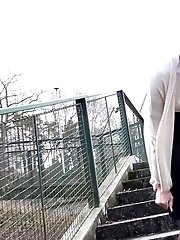 15 pictures - Blonde secretary squats to piss while outside