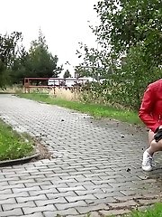 15 pictures - Dark haired exotic babe squatting to pee outside