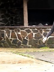 15 pictures - Gorgeous babe in sneakers squats to piss outside