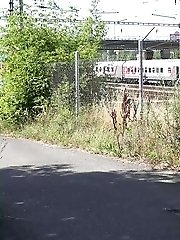 15 pictures - European in glasses squats to piss by railway