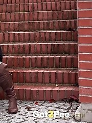 15 pictures - Pretty blonde pisses on the ground outside