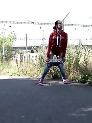 15 pictures - European in glasses squats to piss by railway