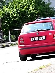 15 pictures - Nervous looking blonde sprays her piss outside