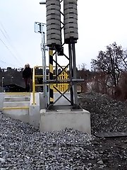 15 pictures - Hot blonde pisses right next to a railway line